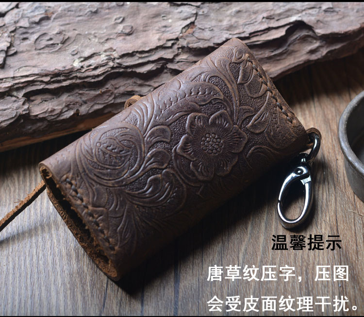 Handmade túi da bò bằng da túi chìa khóa Vintage công suất lớn đa chức năng Đàn ông và vòng eo phụ nữ móc khóa sen
