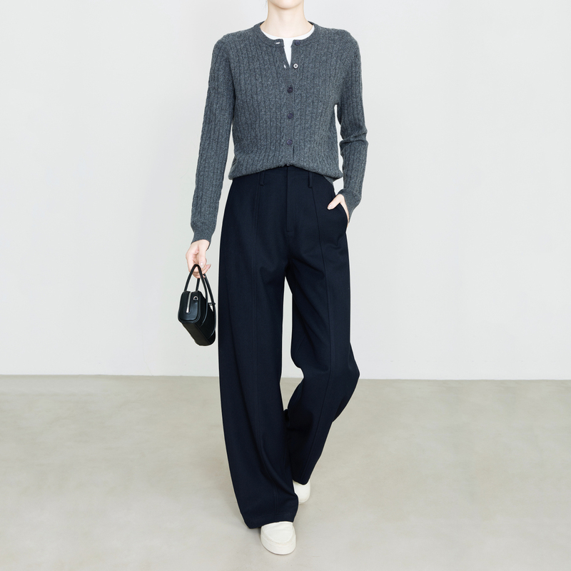 Xia Moka Cupro Acetate Wool Suit Pants, High-Fashion Style, Women's Autumn Slim-Fit Straight-Leg Pants 6957