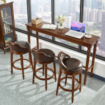 American solid wood bar table Household living room small balcony bar bar wall long European bar chair High foot table and chair