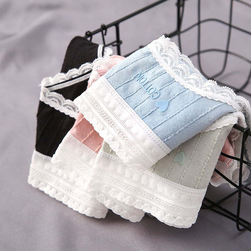 2 4 pairs of panties cotton crotch breathable mid-rise girl Japanese stainless size lace girls briefs