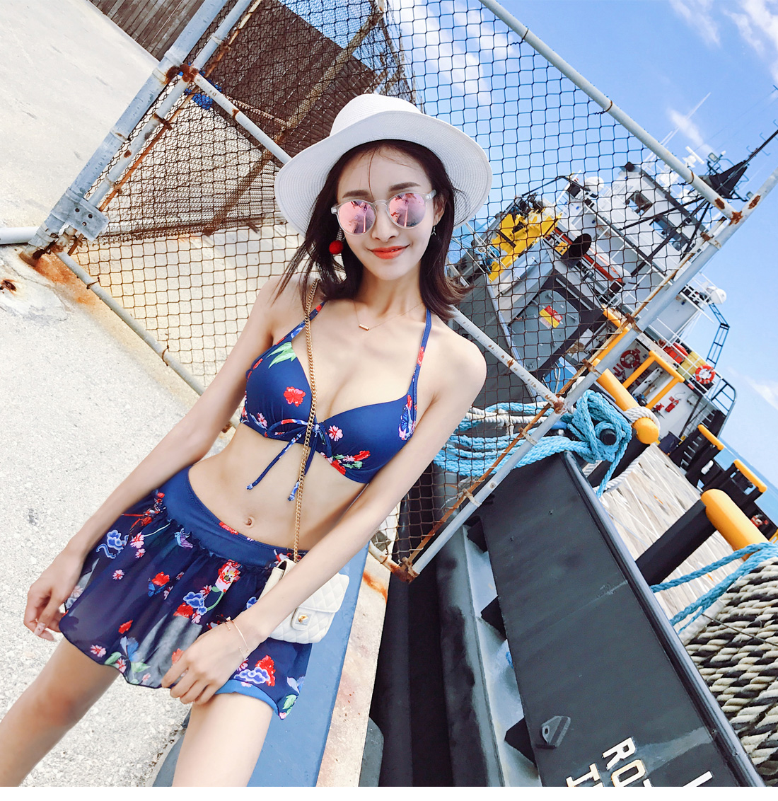 Bộ bikini ba mảnh 2017 mới gợi cảm khoe ngực nhỏ che bụng bầu sinh viên Hàn Quốc bảo thủ váy bơi nữ - Bikinis đồ bơi nữ dạng quần váy