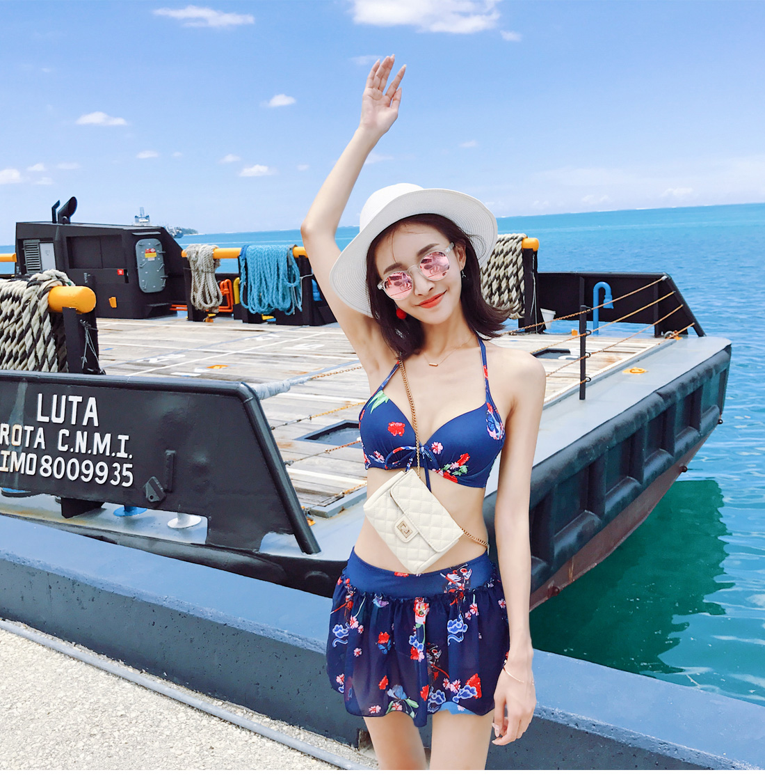 Bộ bikini ba mảnh 2017 mới gợi cảm khoe ngực nhỏ che bụng bầu sinh viên Hàn Quốc bảo thủ váy bơi nữ - Bikinis đồ bơi nữ dạng quần váy