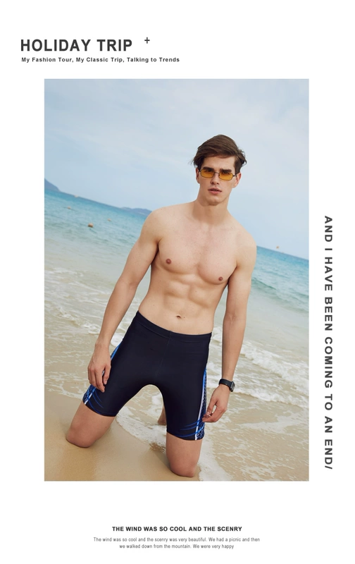 Đồ bơi nam Boxer dành cho người lớn Lỏng thoải mái Không thấm nước Đen Đầu gối năm điểm Đồ bơi nhanh khô Thiết bị bơi - Nam bơi đầm