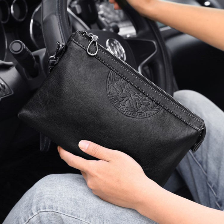 Leather Men's Clutch Bag Embossed Envelope Bag Large Capacity Clutch Bag Hand-in-Hand Clip Bag Business Casual Document Bag