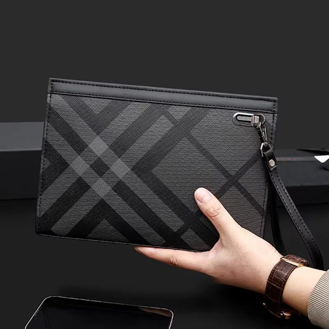 European and American light luxury business clutch bag, men's high quality large plaid hand bag, business clip bag, envelope bag, fashion hand bag