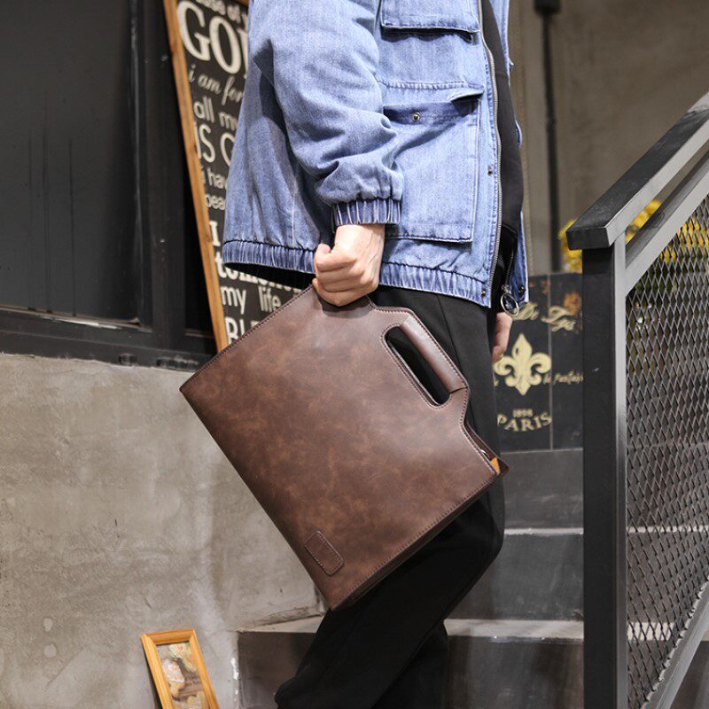 Pure colour men's briefcase New Inn Mad Mapleather handbag Tide Cards Youth Trend Cross single shoulder Inclined Satchel Bag