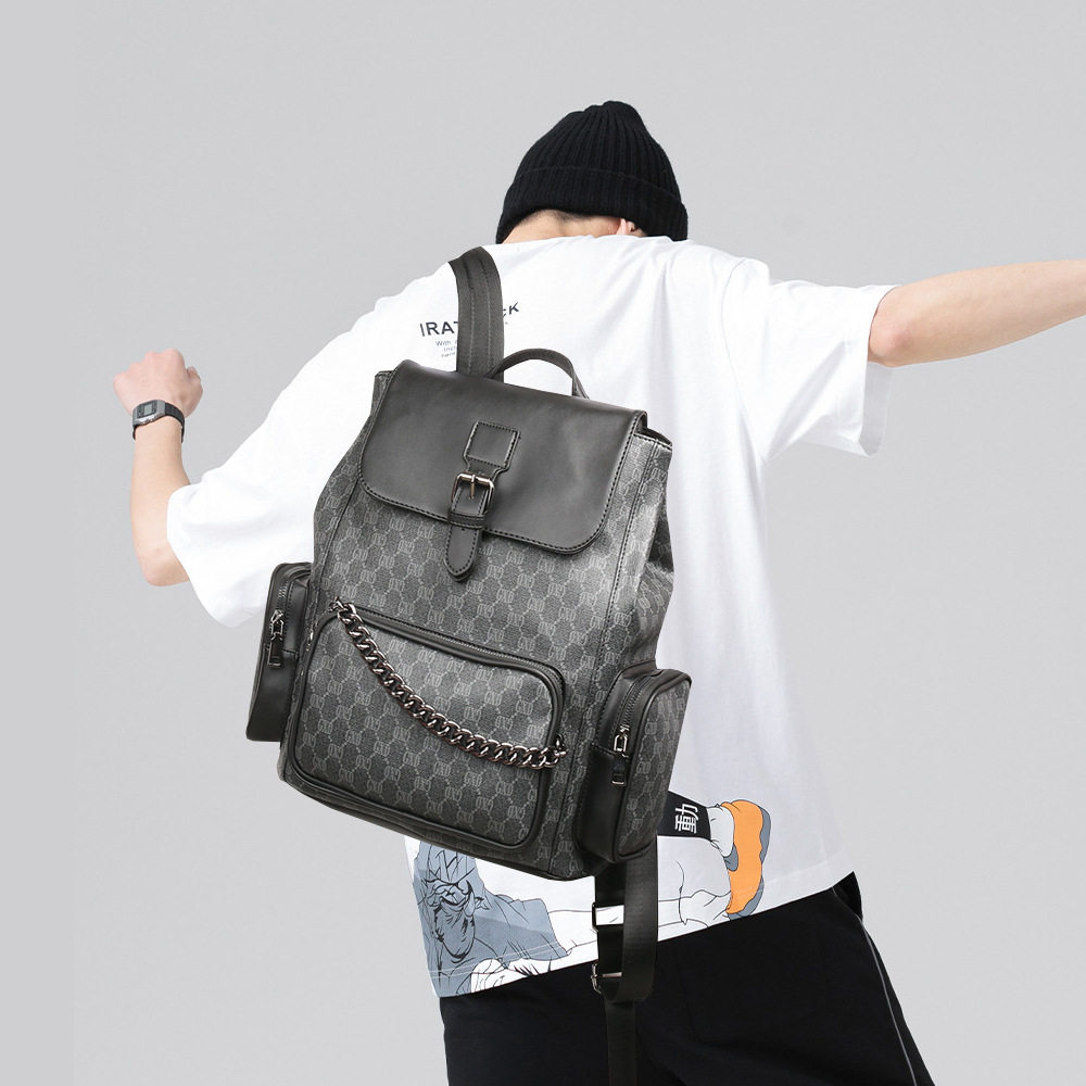 Fashion Trends Large Capacity College Students School Bags Campus Travel Brief Business Men's Bag Wave Casual Computer Rear
