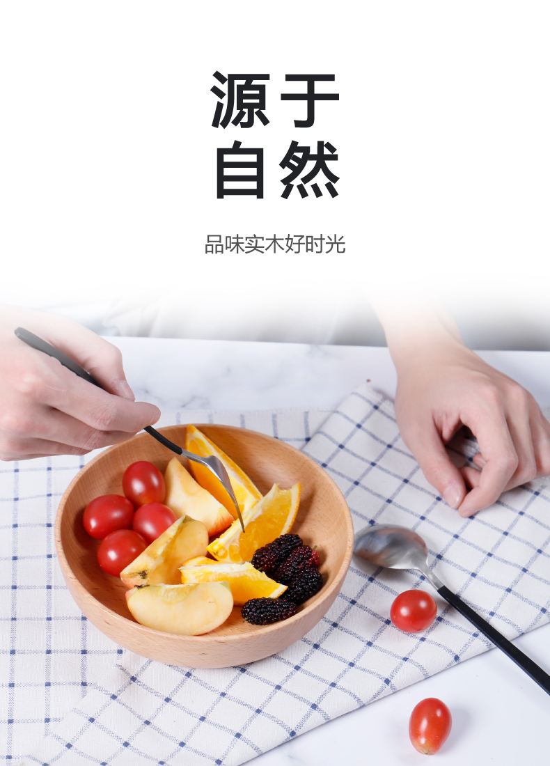 Anbi thưởng thức toàn bộ bát gỗ sồi tròn kho khô trái cây lưu trữ lớn bằng gỗ món ăn bằng gỗ kiểu Nhật rắn - Tấm khay đựng hoa quả bằng gỗ