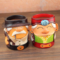 Tree paste cowhide handmade pen holder old lady cartoon storage box office desktop decoration grandpa pen barrel large capacity