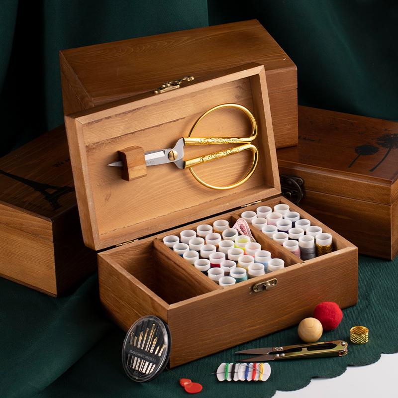 Sewing box set home high-end multi-functional portable retro large high-end hand-stitched sewing bag front storage box