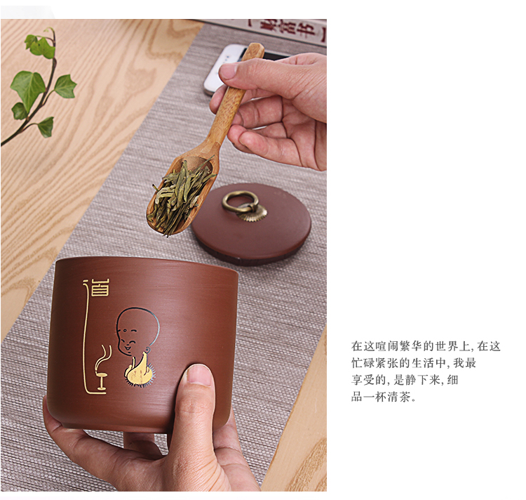 Bình trà cát tím gốm lớn bể chứa thẳng thẳng Bình trà Puer lon tua thùng kín Kung Fu bộ trang trí bộ ấm trà decopro