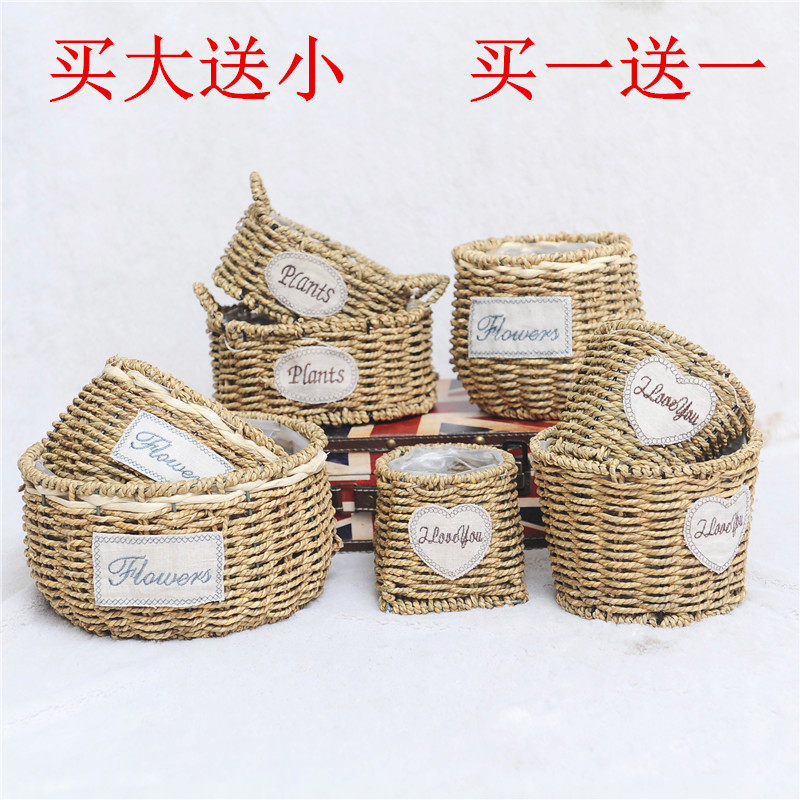 Vines Flower Basket Grass-framed flower-frame Woven Bamboo-framed flower arrangement Multi-meat Gold Gwicker Wall-mounted Handheld Living-room Pendulum