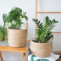 Flower basket decoration straw woven large flower pot set storage Nordic simple large green plant flower arrangement living room decoration rattan woven flower device