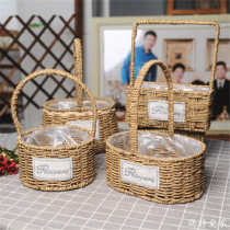 Flower basket Rattan woven portable flower arrangement basket grass woven flower pot creative hand woven pastoral green dill bamboo woven living room ornaments