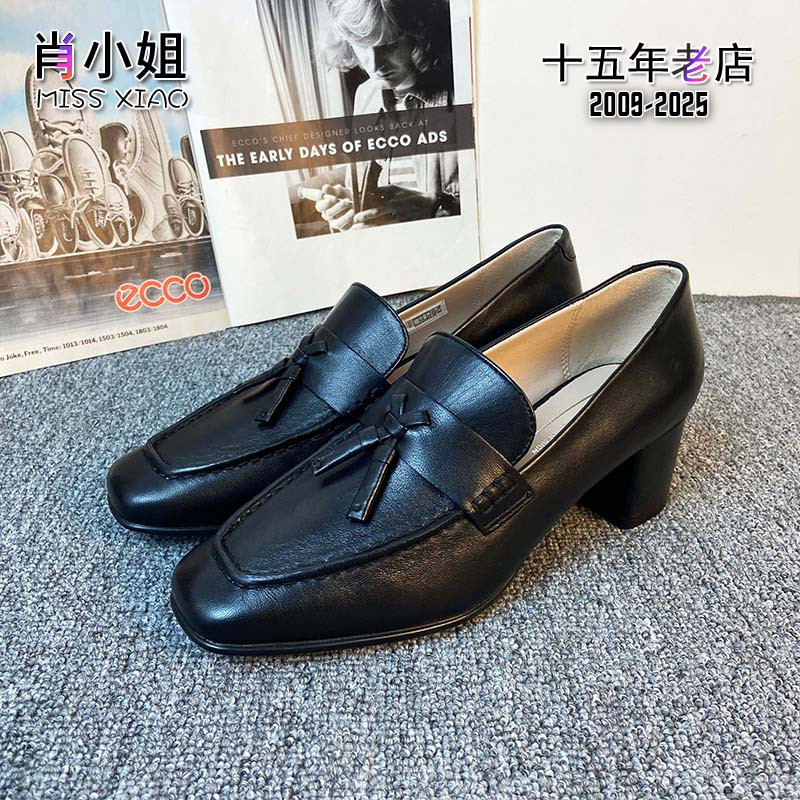Ecco Women's Shoes 2025 New French Style Single Shoes with Chunky High Heels, Business Formal Shoe Model 290943 in Stock