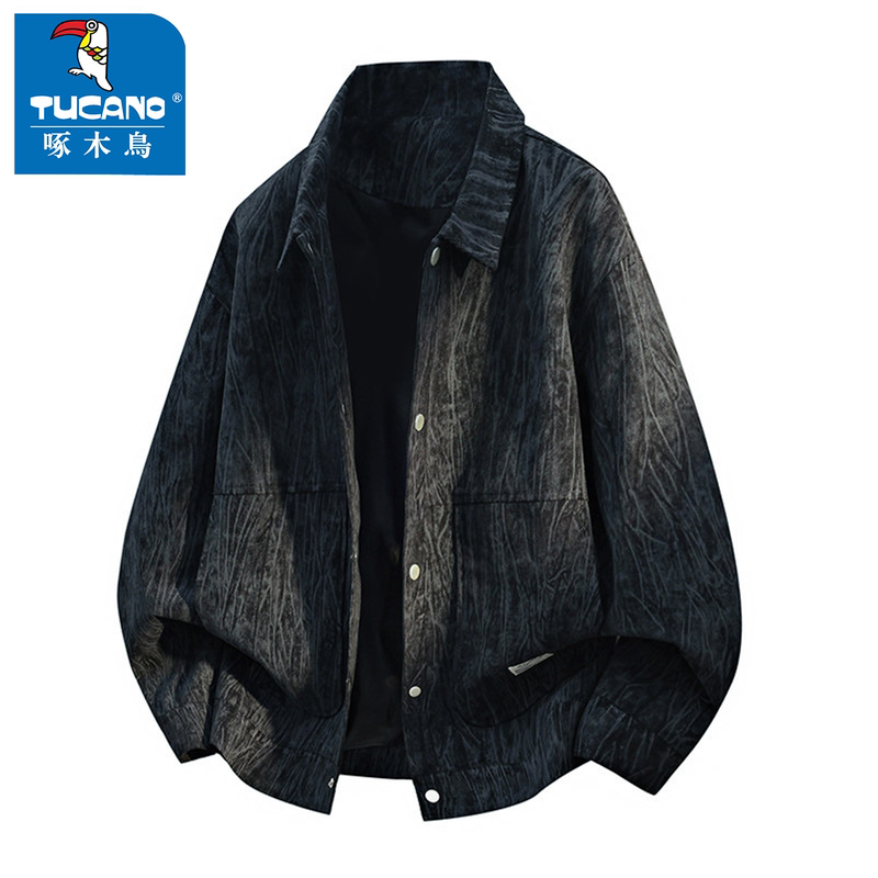 Woodpecker American-Style Black Lapel High-End Jacket for Men, New Large Size Loose Coat for Spring, Autumn, and Winter Woodpecker American-Style Black Lapel High-End Jacket for Men, New Large Size Loose Coat for Spring, Autumn, and Winter