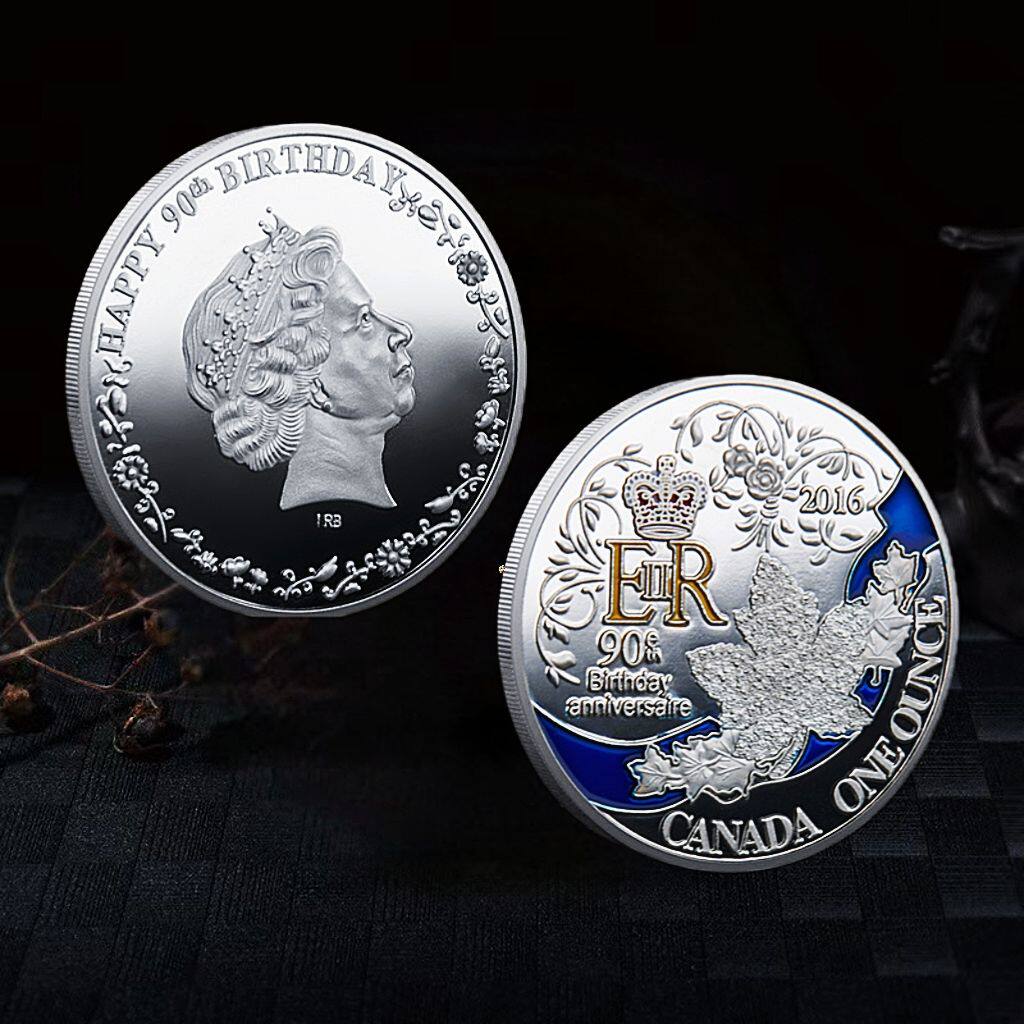 现货2枚英国女王皇冠90周年纪念币+加拿大枫叶生日寿币，收藏爱好者必入！-纪念章定制-淘宝好物网