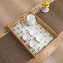 H12 rattan handmade inlaid shell square tray with handle green and white extra large rectangular tray 39*29*5