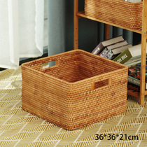 H9-Vietnamese hand-woven rattan with handles and no lid clothing storage basket 36*36*21cm household storage box