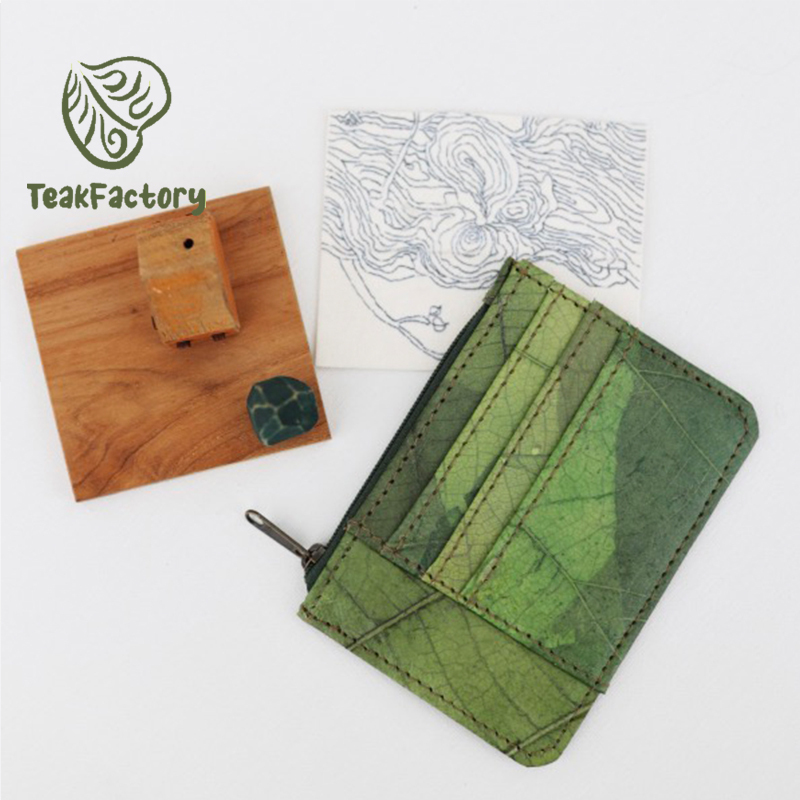 Teak Wood Factory Forest Small Wallet Leaf Products Niche Design Simple Zipper Green Birthday Gift