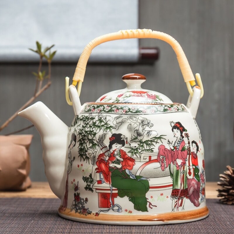 Ceramic cold kettle porcelain heat-resistant teapot ceramic large and small household flower teapot with filter hotel large capacity