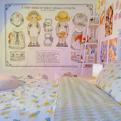 Retro Loli ins girl heart Korean blogger bedside hanging cloth background wall cloth romantic wallpaper wall decoration