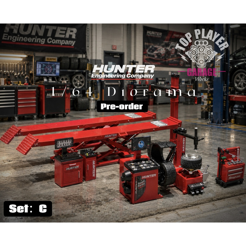 【Top】1/64 Hunter Garage Equipment Set Four-Wheel Alignment Tire Changer No60268-Abc
