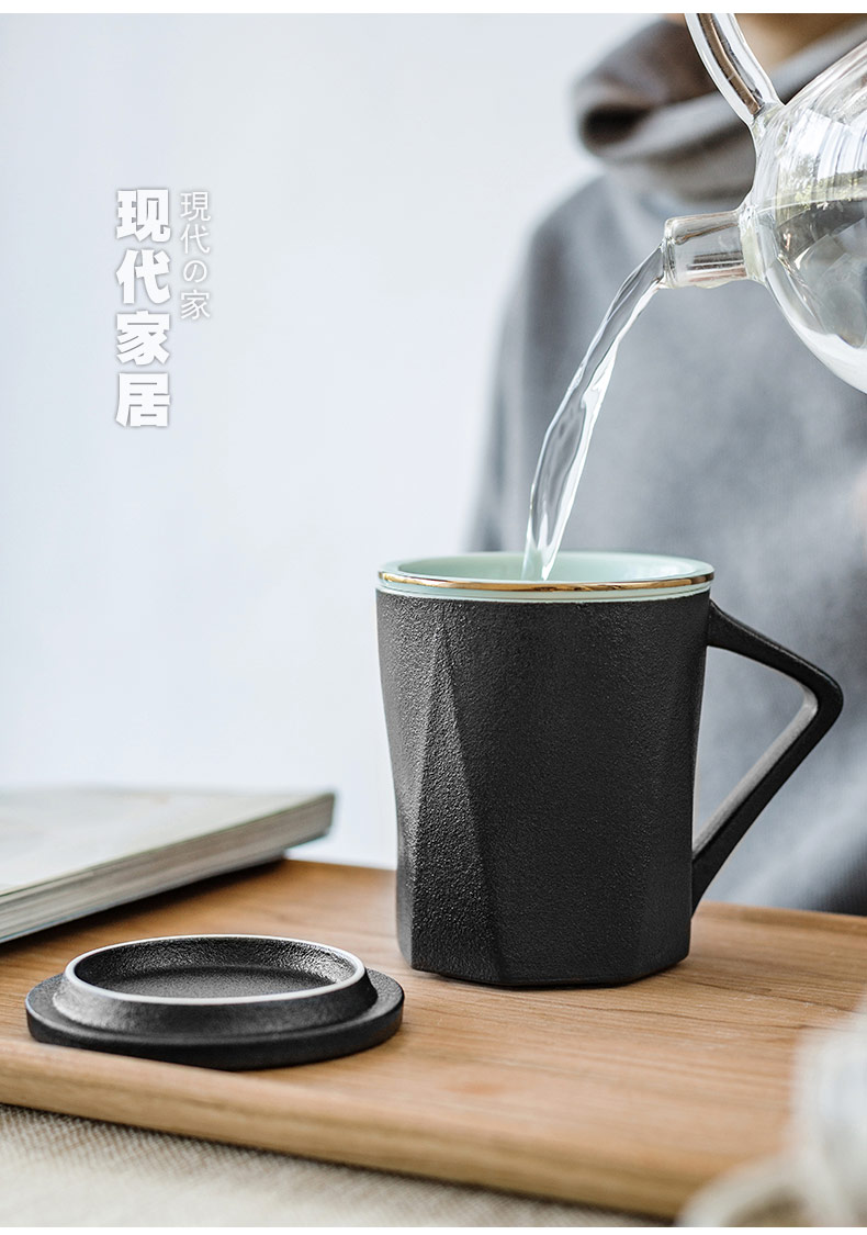 Large ceramic tea keller with cover filter cup tea cup creative portable office package tea cups