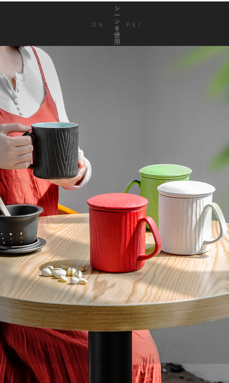 Wood grain ceramic tea cup with cover filter keller large capacity cup cup office cup tea cup filter cups