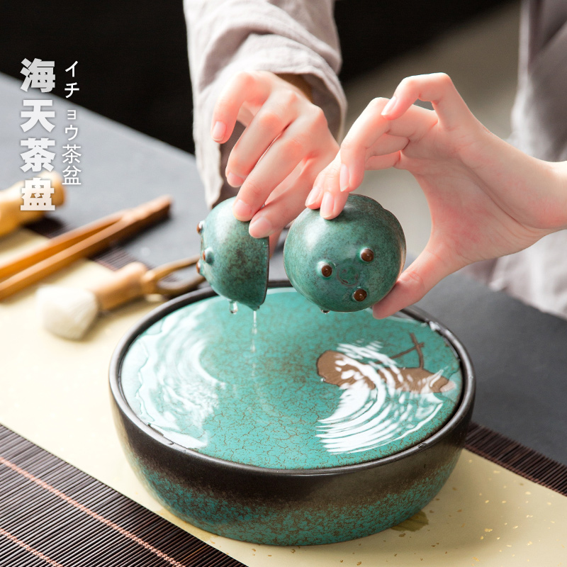 Variable round small dry terms plate coarse pottery water mini tea tray ceramic kung fu tea pot of tea tea bearing