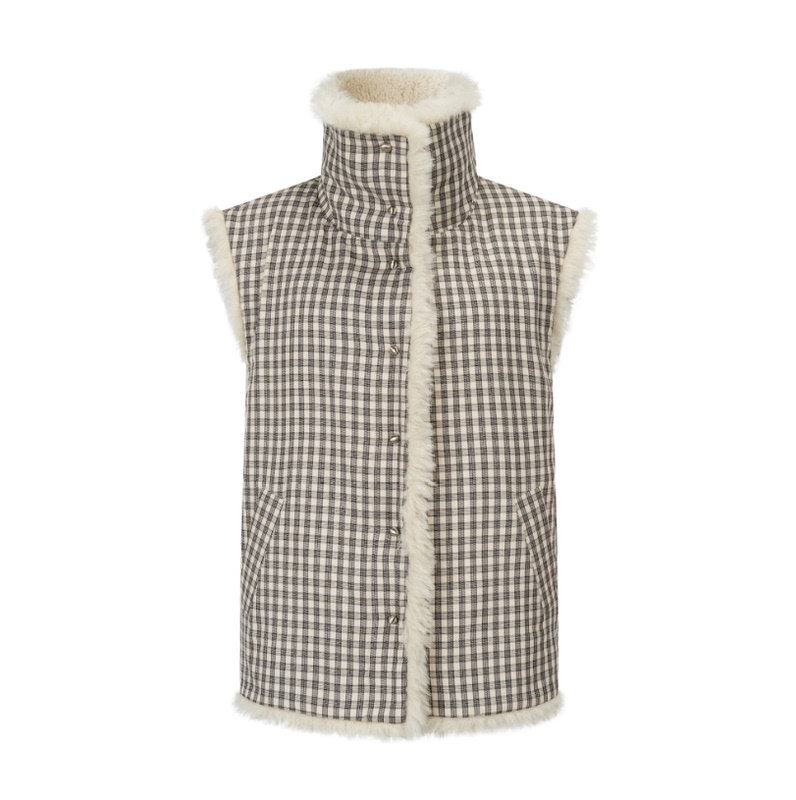 [Previous Season Discount] Mhv Archive Checkerboard/Lambswool Women's Reversible Duffle Coat Vest