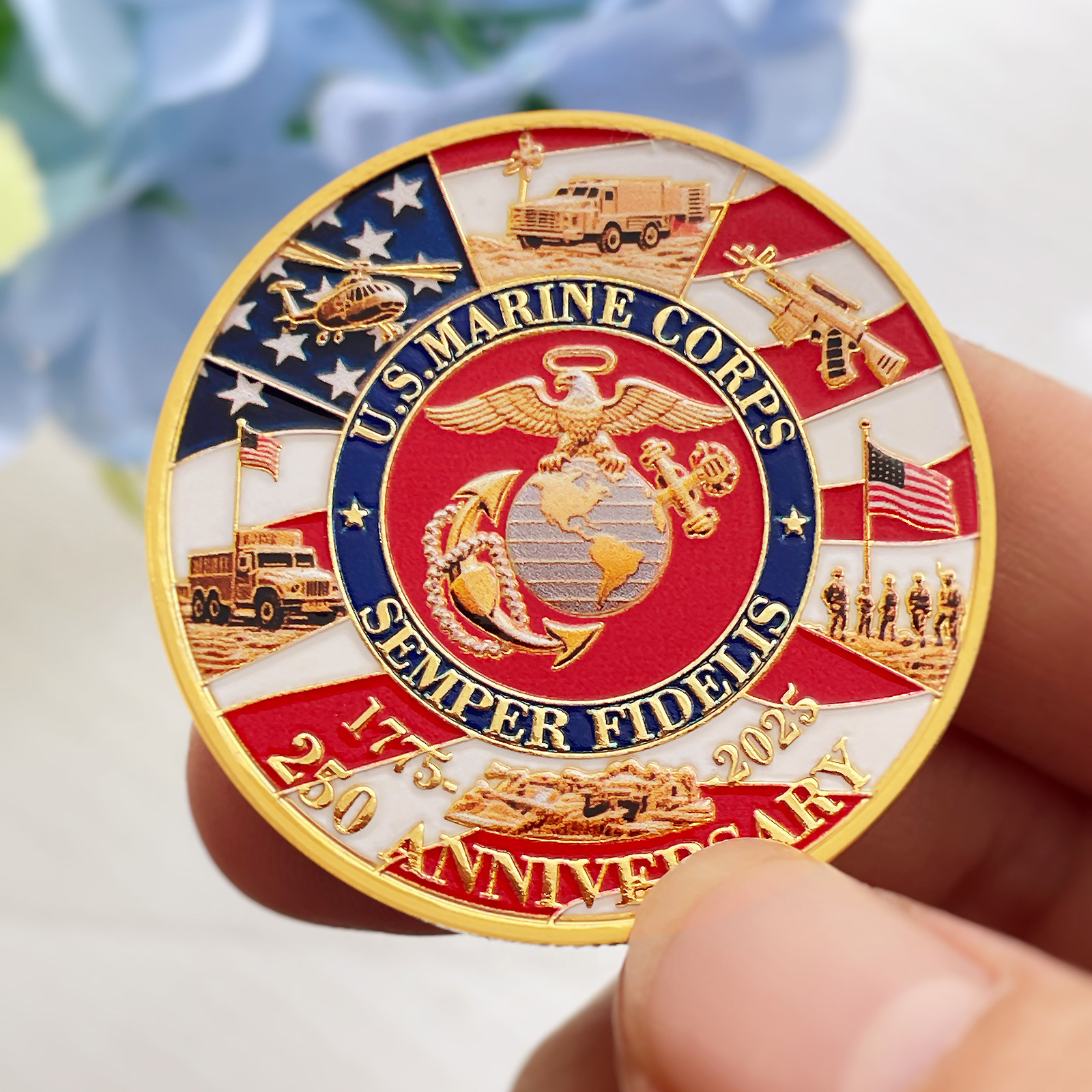 美式复古海军陆战队250周年庆典纪念章彩印金属硬币文创定制勋章