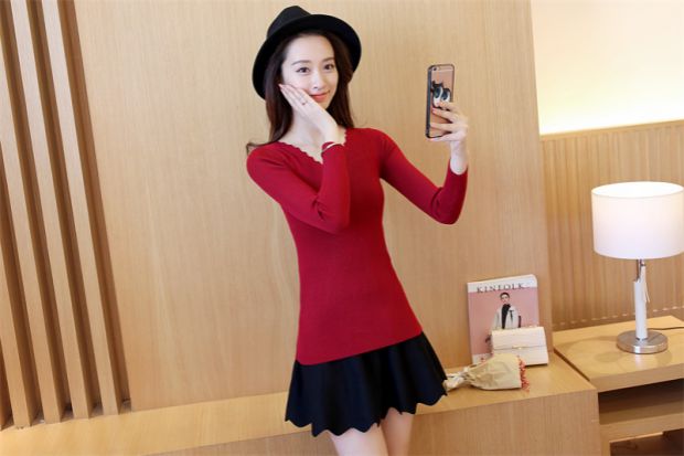 Xuân 2018 thu đông ngắn áo len ngắn tay áo len nữ tay dài cổ chữ V thon gọn cổ thấp áo len chạm đáy áo len kiểu hàn quốc cực đẹp