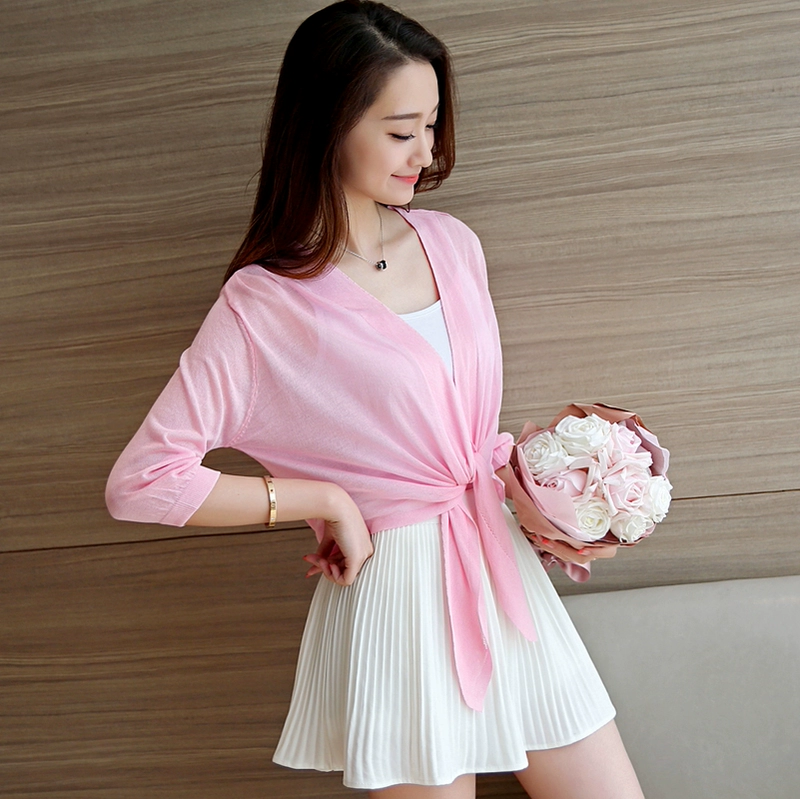 Mùa xuân và mùa thu ngắn khăn choàng nhỏ áo khoác nữ mùa hè quần áo chống nắng knit cardigan phần mỏng triều bên ngoài vest