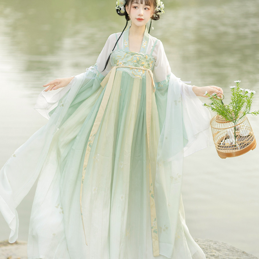 原创玉蕊清风唐制汉服女中国风齐胸襦裙肩带超仙春夏飘逸日常全套:穿越时空的浪漫!-汉服-淘宝好物网