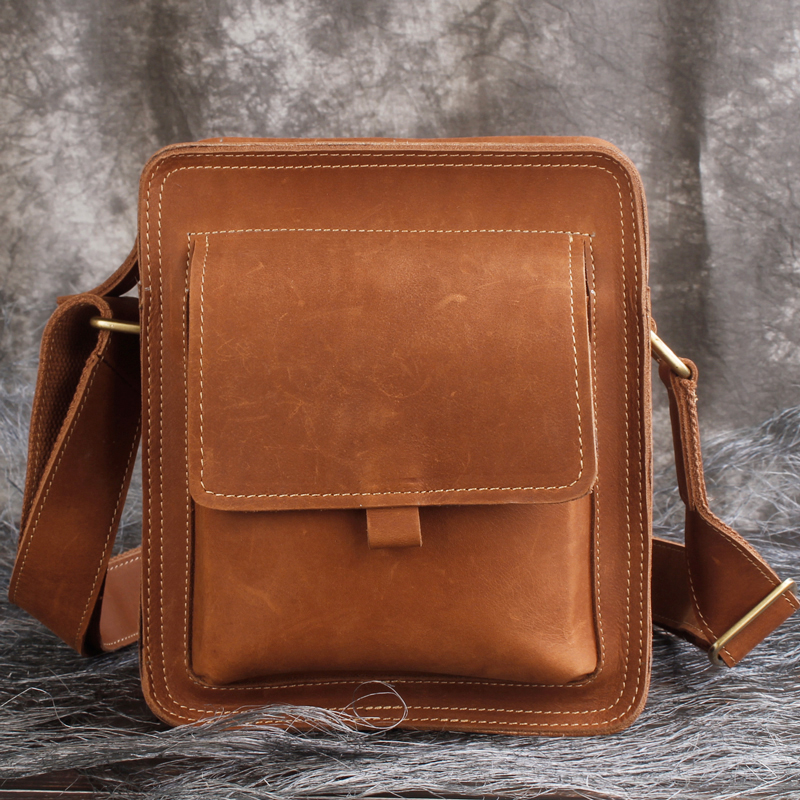 First layer leather retro messenger bag men's shoulder bag leather small satchel large capacity crazy horse leather casual backpack