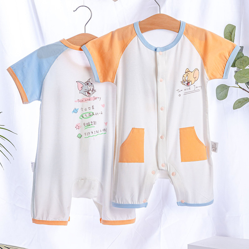 Chen Xiaojia 2022 summer baby newborn single-breasted one-piece short-sleeved thin air-conditioning clothing summer clothes climbing wooddale summer