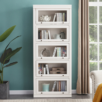 Solid wood bookcase locker American floor-to-ceiling bookcase Simple childrens white bookshelf multi-function combination storage wooden cabinet