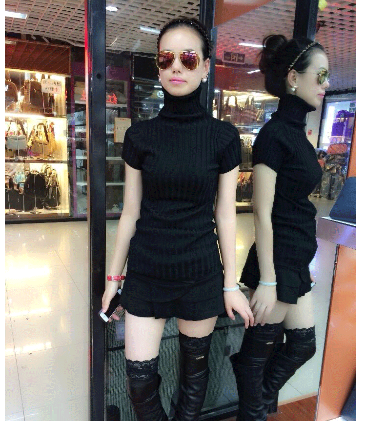 Áo len nữ mùa thu và mùa đông châu Âu áo len dài tay cao cổ áo thun mỏng co giãn áo len nữ tay áo ngắn tay áo áo khoác cardigan nữ