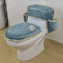 Korean toilet cover four seasons Curry plush gray green lace toilet seat cushion three-piece water tank cover zipper