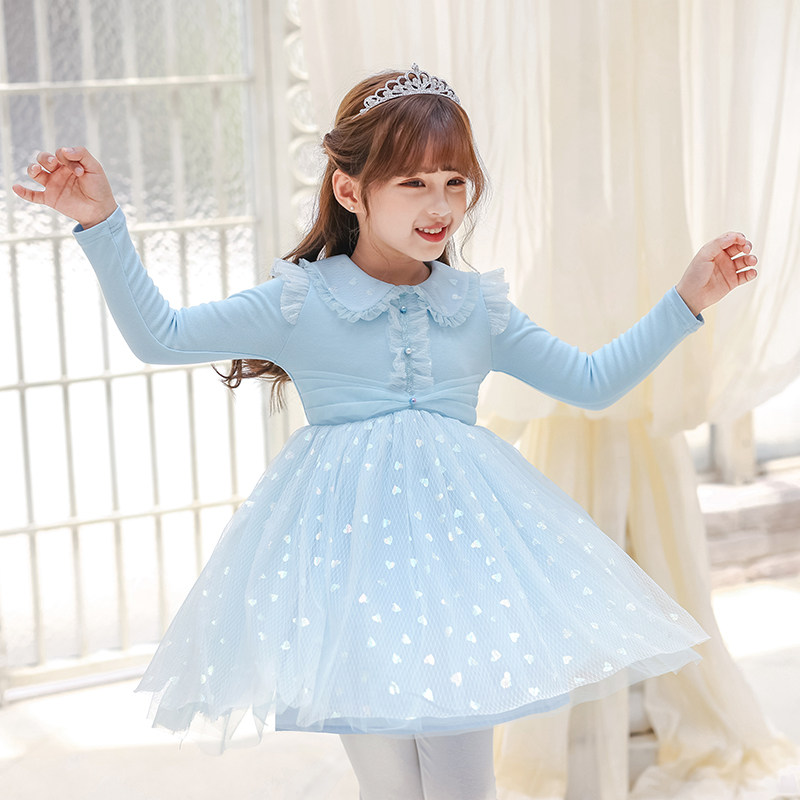 Boat rat girl turned over foreign dress woman baby long sleeve yarn dress hot stamping spring autumn children's skirt little girl princess dress