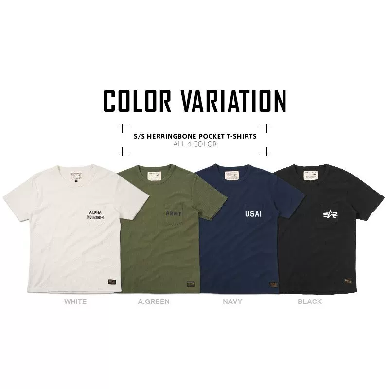 Футболка с карманом японская Толстая retro круглый ворот Alpha Industries TC1267 стиль