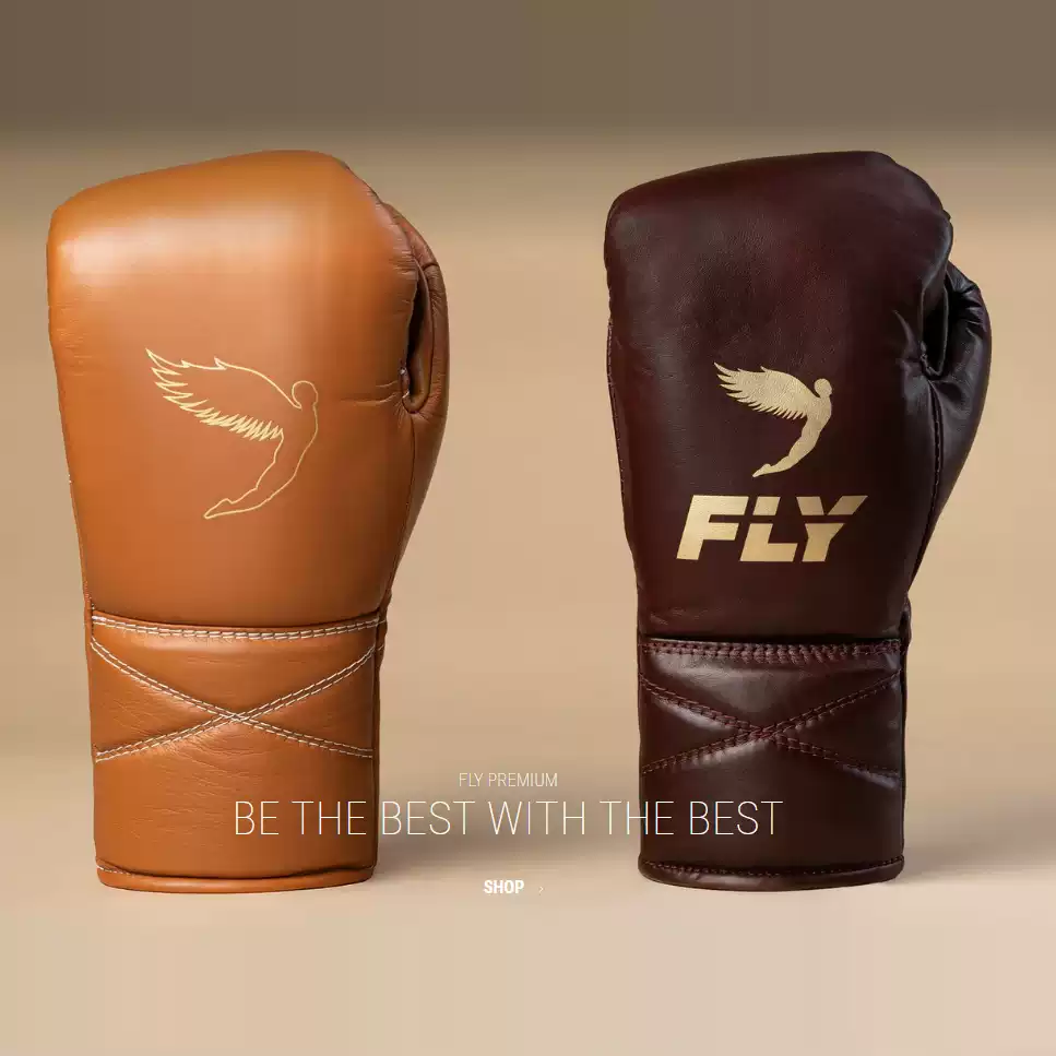 FLY拳击手套比赛款英国官方认证真皮系带训练格斗手套泰拳专业款
