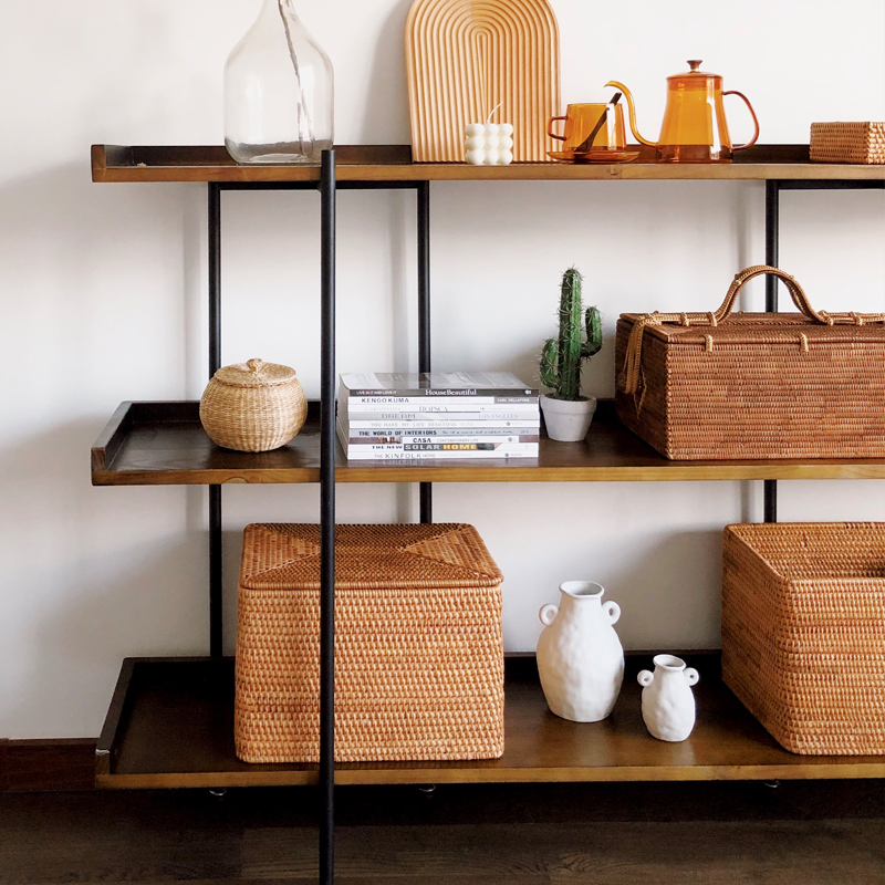 Vietnamese rattan storage basket dirty clothes storage sorting box large covered basket snack sundries bamboo basket storage basket