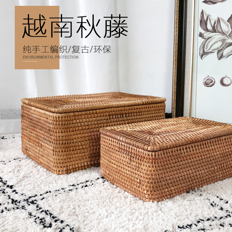 Vietnam vine knitting basket frame tabletop snack with cover box toy box tea few pastoral debris basket