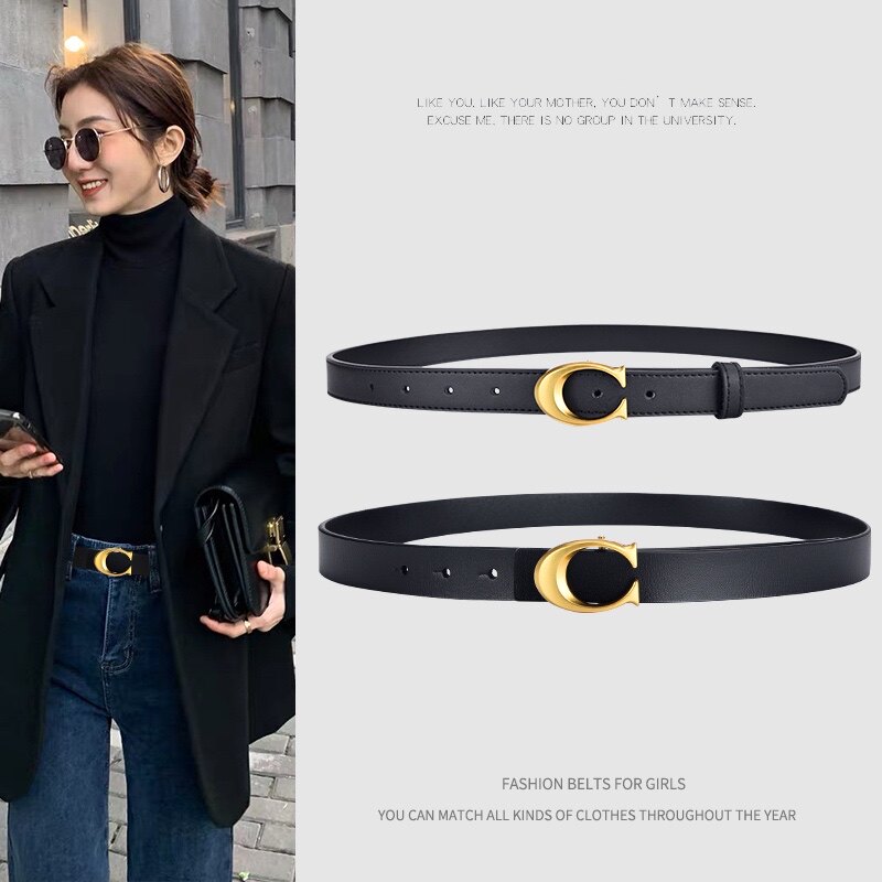 South Korea Black Genuine Leather Lady Belt Fashion 100 Hitch Jeans Decorative Belt Women Ins Superfire Minimalist Pants Strap