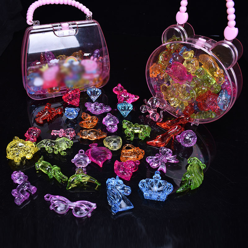 Toy Gem Children Crystal Princess Imitation Crystal Plastic Big Diamond Shiny String Pearl Big Seven Colorful Stone Brick Stone