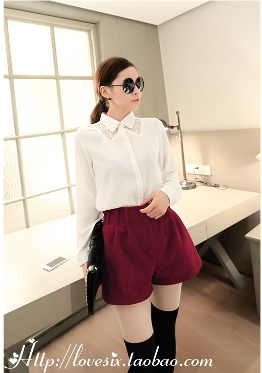 Quần short len ​​mùa đông nữ mặc quần thể thao cạp cao cạp cao quần rộng MM béo cỡ lớn là giày đế dày dày giày sinh viên quần sooc đen nữ lưng cao