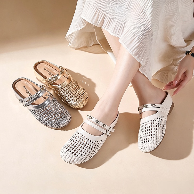 Genuine Leather Sandals for Women 2026 Summer New Style Outer Wear Woven Hollow Thick-Soled Closed-Toe Soft-Soled Height-Increasing Slippers Genuine Leather Sandals for Women 2026 Summer New Style Outer Wear Woven Hollow Thick-Soled Closed-Toe Soft-Soled Height-Increasing Slippers
