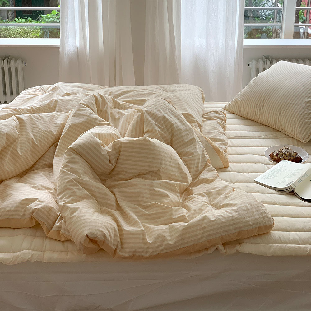 miniheeee Корейское одеяло с терморегуляцией полосатое четырехсезонное двустороннее машинная стирка